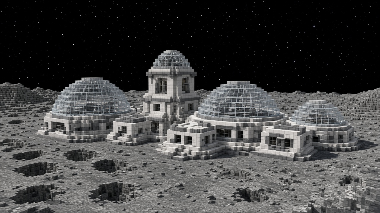 Glass domes on a gray cratered surface.